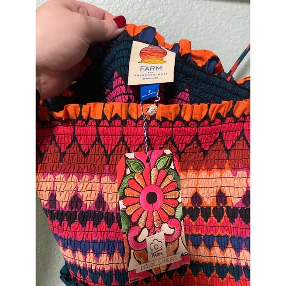 New NWT Farm Rio Anthropologie Beaded Heart Smocked Cover-Up Dress Size Small - Picture 6 of 10